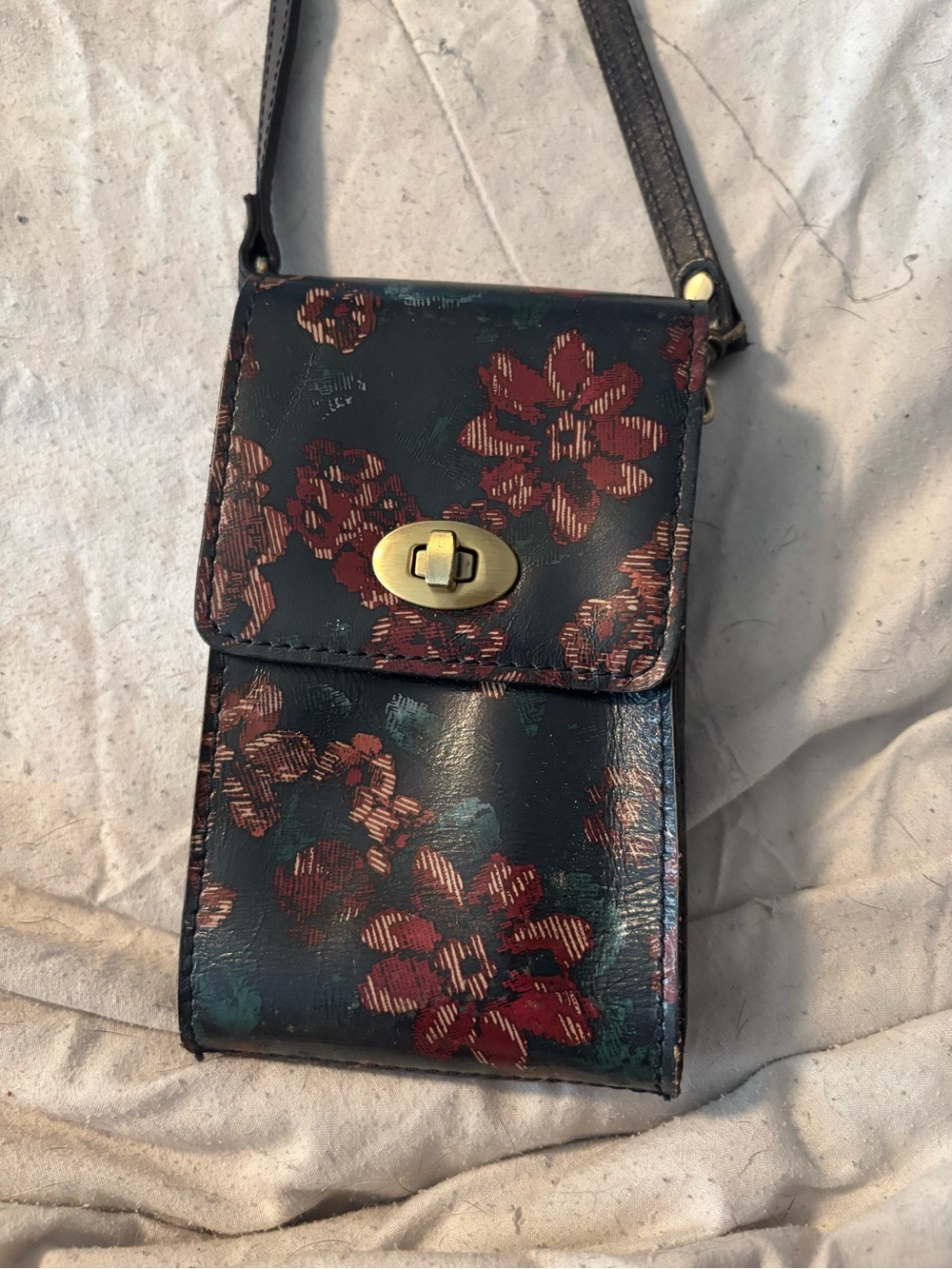 Patricia Nash Black Crossbody with Red Floral Accents